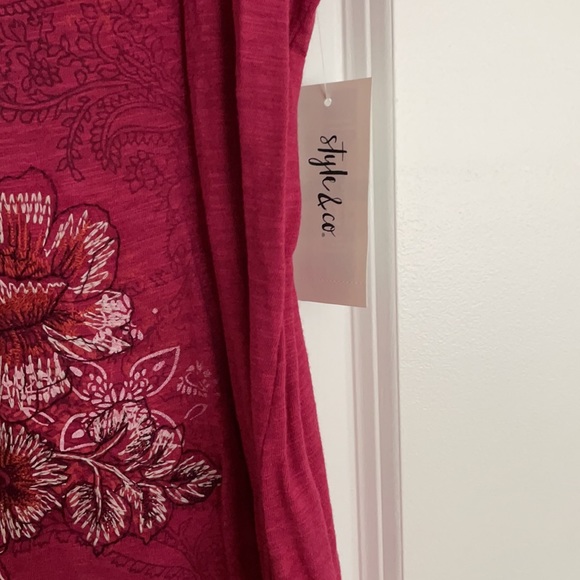 Style & Co Raspberry Scoopneck Pattern T Shirt Siz L NWT - Picture 4 of 6
